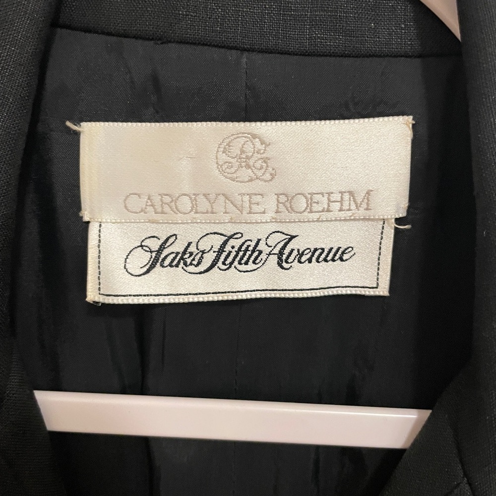 Vintage Saks Fifth Avenue Linen two piece vest and skirt black Carolyne Roehm - Picture 2 of 8